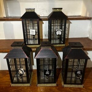 Set of 5 Elegant Black and Gold Wooden Lantern Set